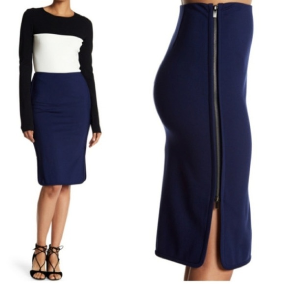 Diane Von Furstenberg DVF Noemi Double Side Zipper Skirt Elegant Royal Blue Sz 0 - Picture 1 of 7